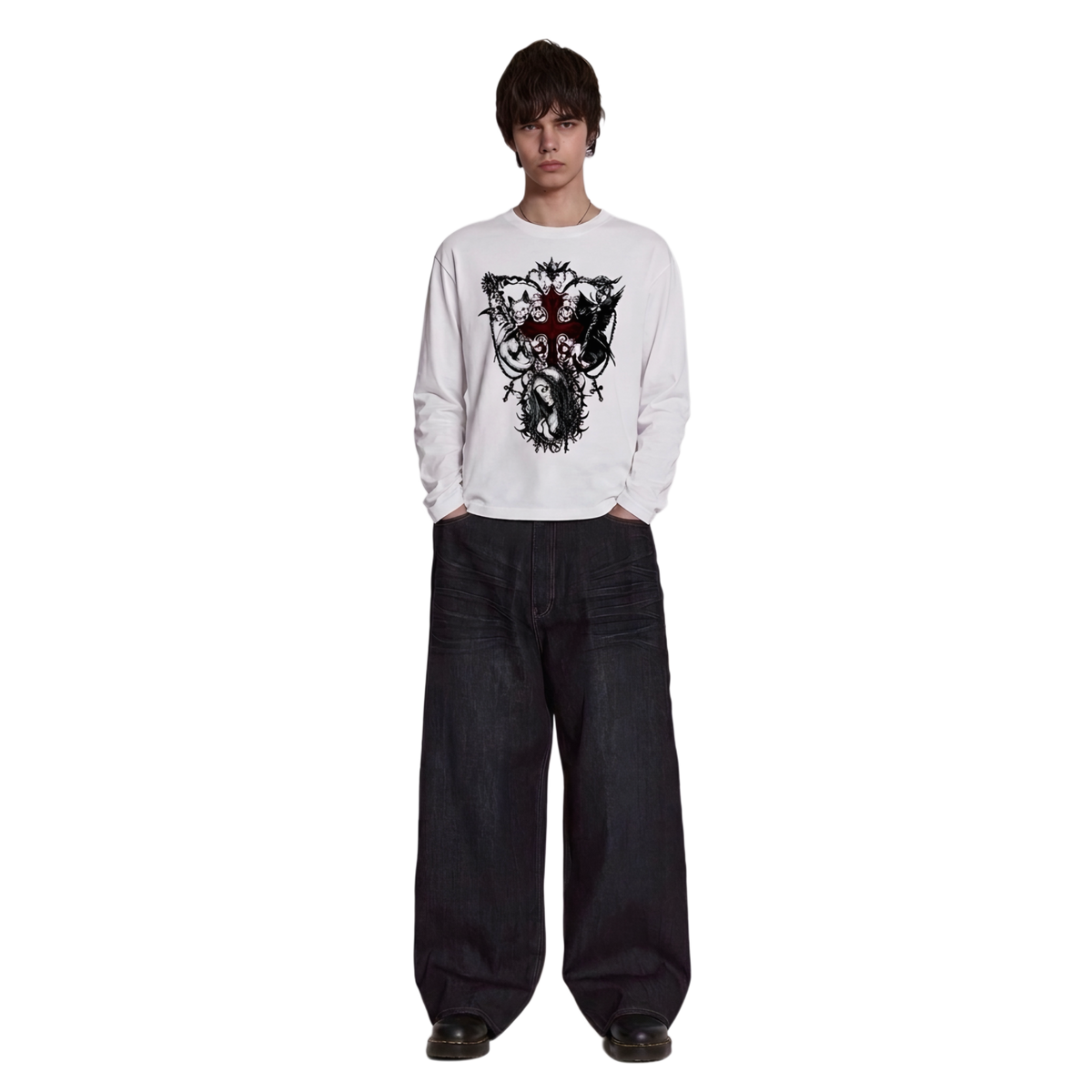 Infernal Twin Dragon crop full sleeve tee
