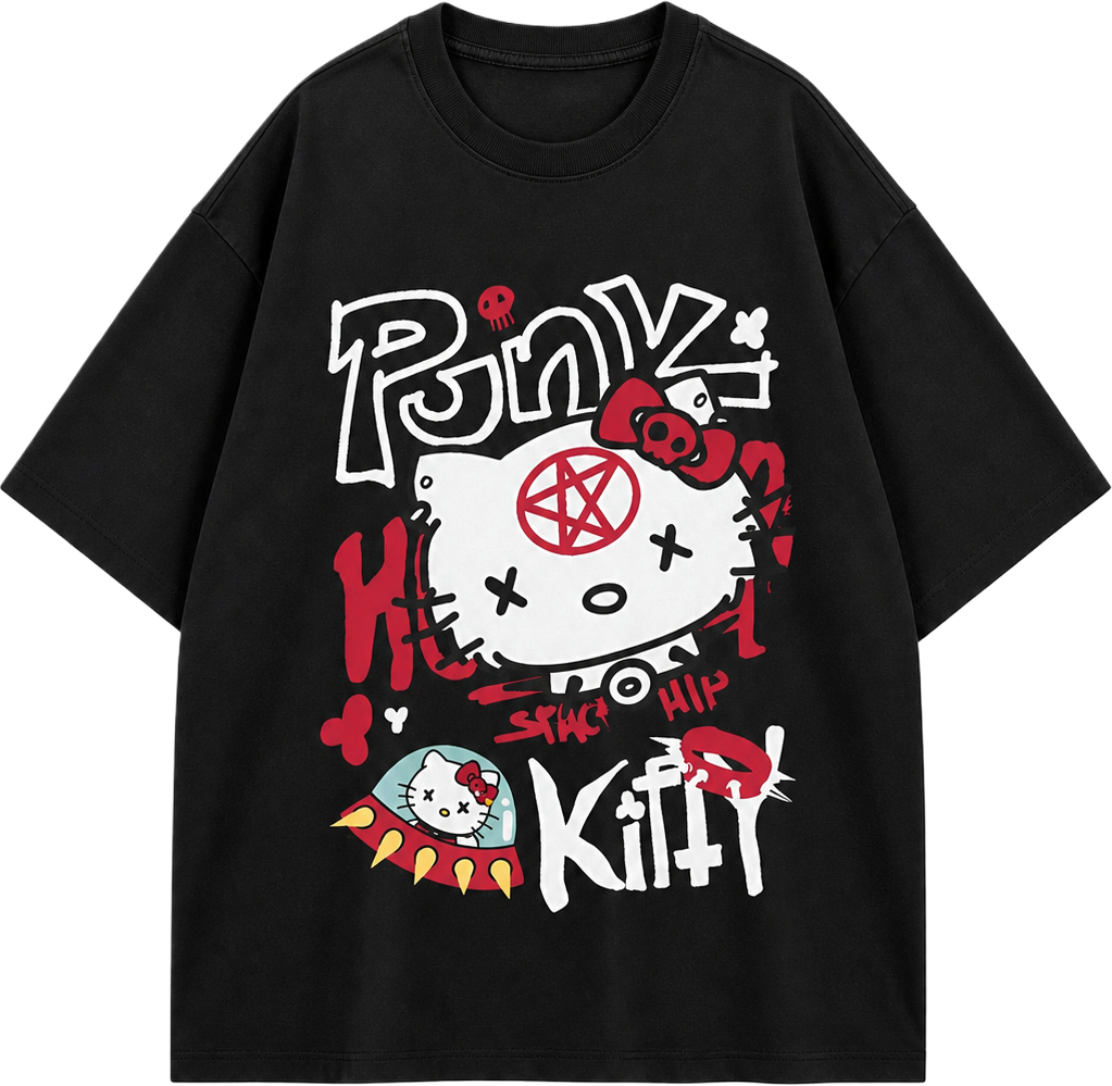PUNK KITTY OVERSIZE & DROP SHOULDER T-SHIRT