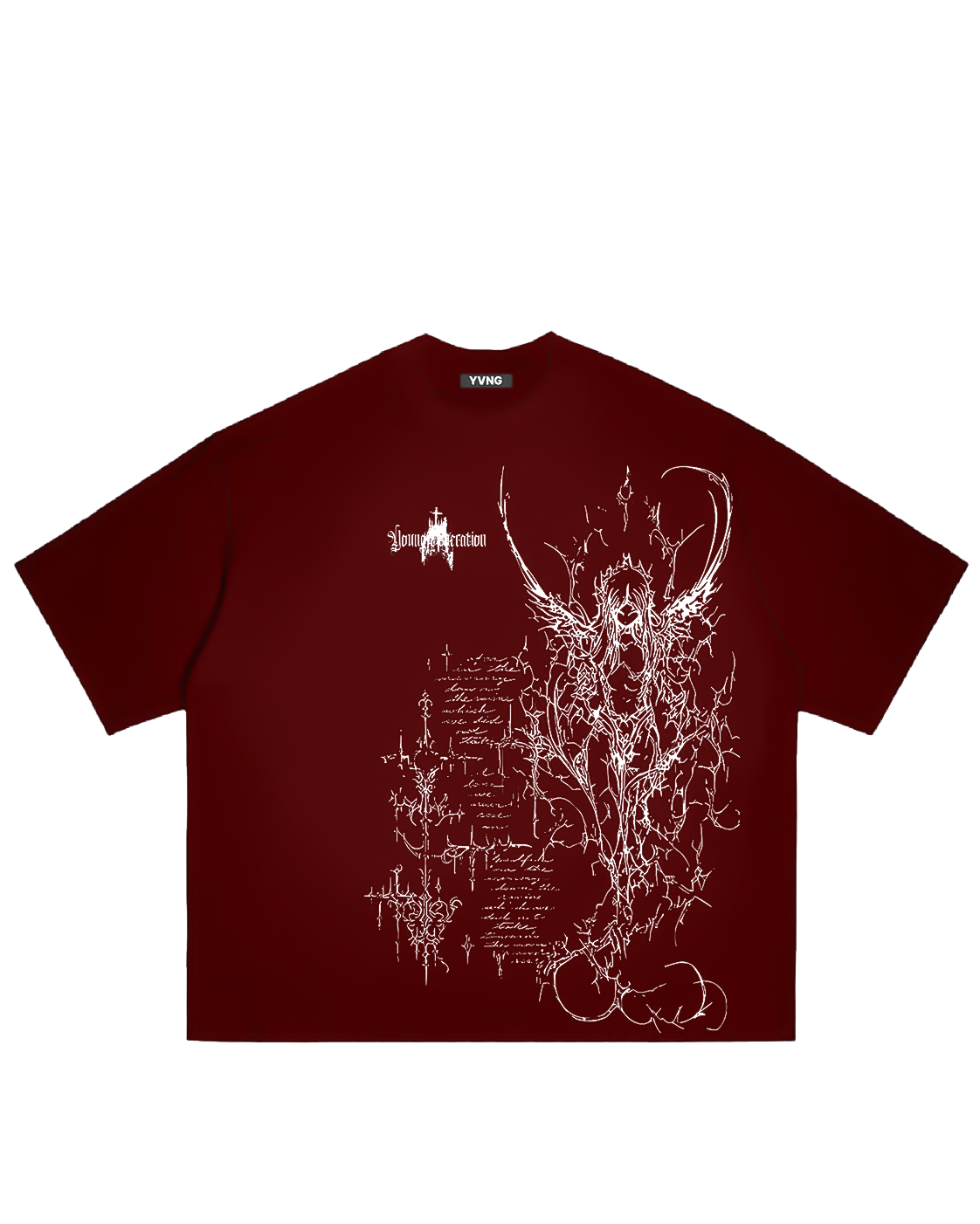 CATHEDRAL IN FLAMES BURGUNDY BOXY FIT SHIRT