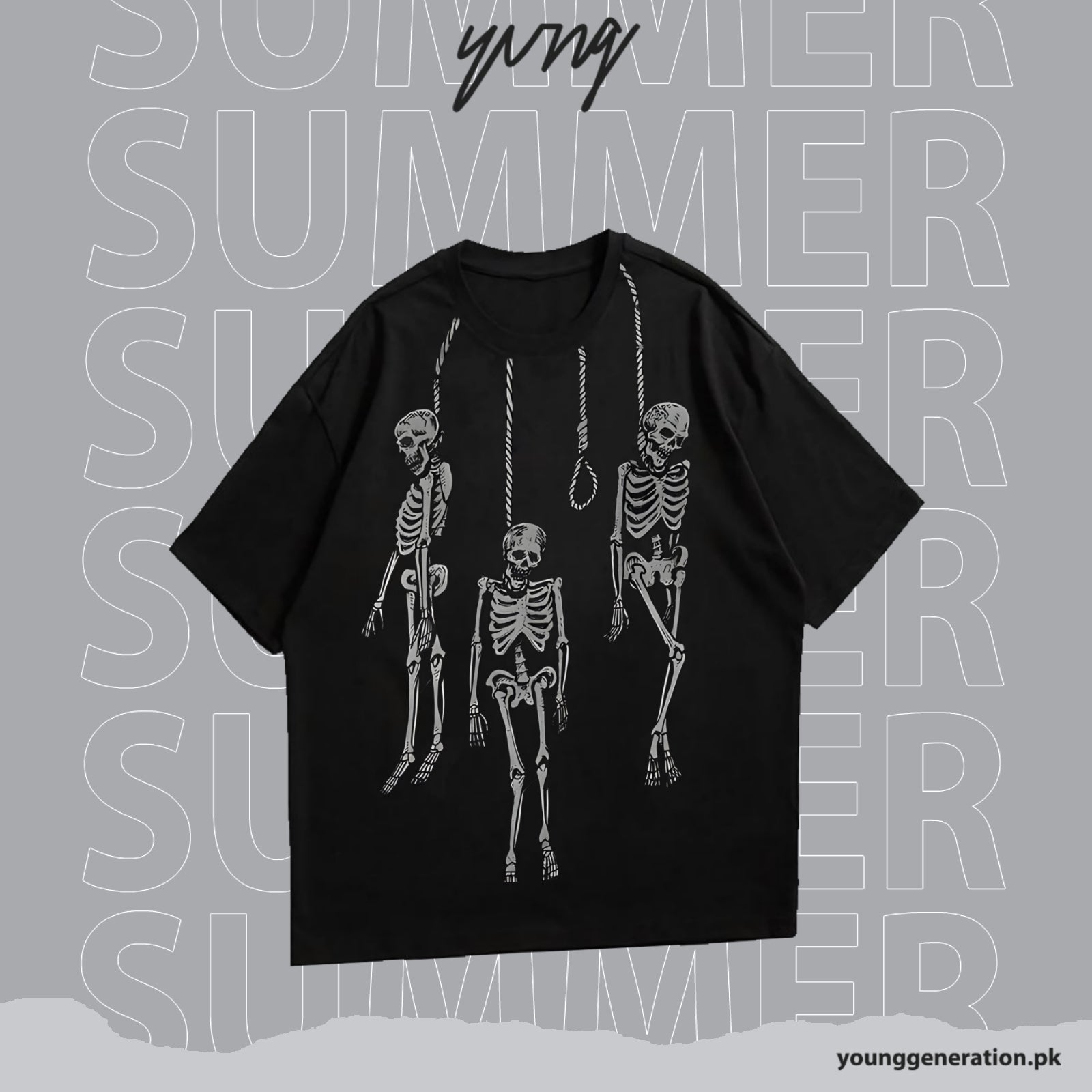 SKULL HANGED OVERSIZE & DROP SHOULDER T-SHIRT