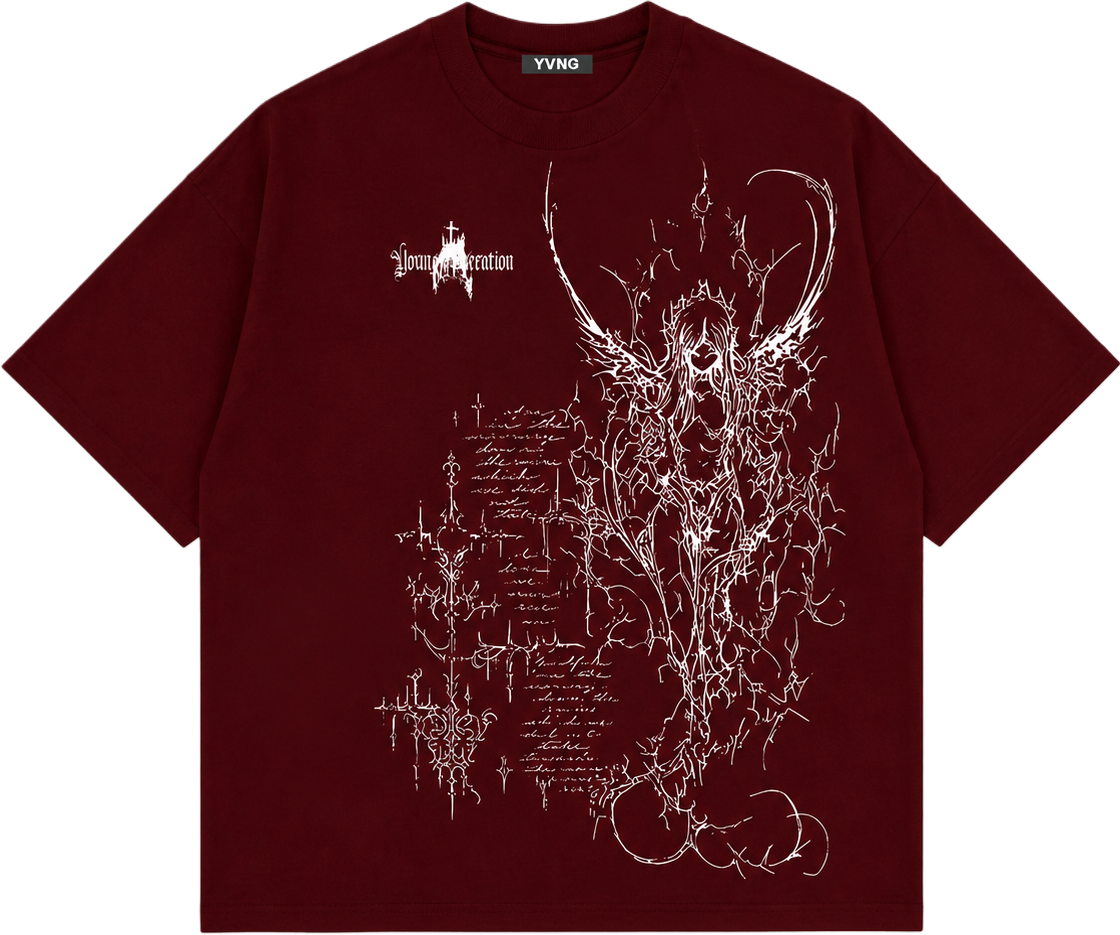 CATHEDRAL IN FLAMES BURGUNDY BOXY FIT SHIRT